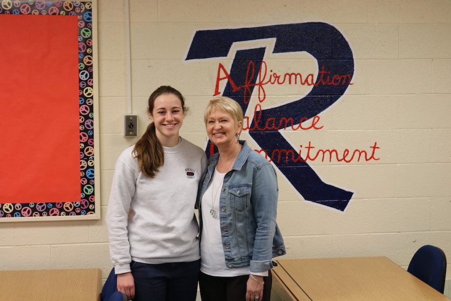 ALL STAR STUDENT: Senior Claire Whalen poses with English and psychology teacher Mrs. Kim Striby. Whalen was honored as an Indiana Academic All-Star and selected Striby as her most influential teacher. 