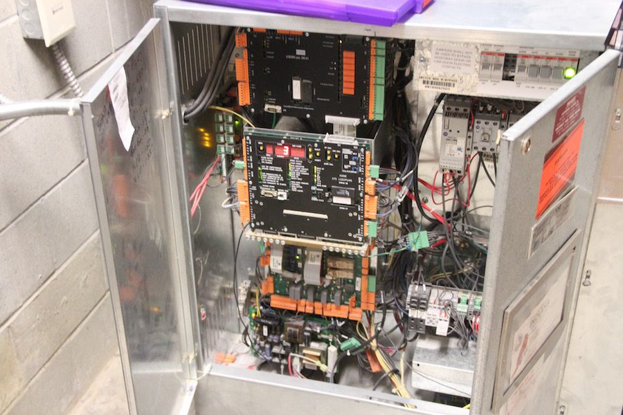 LITTLE BOX: This complex contraption controls the elevator. It sits in a closet across from the elevator door on the bottom floor.
