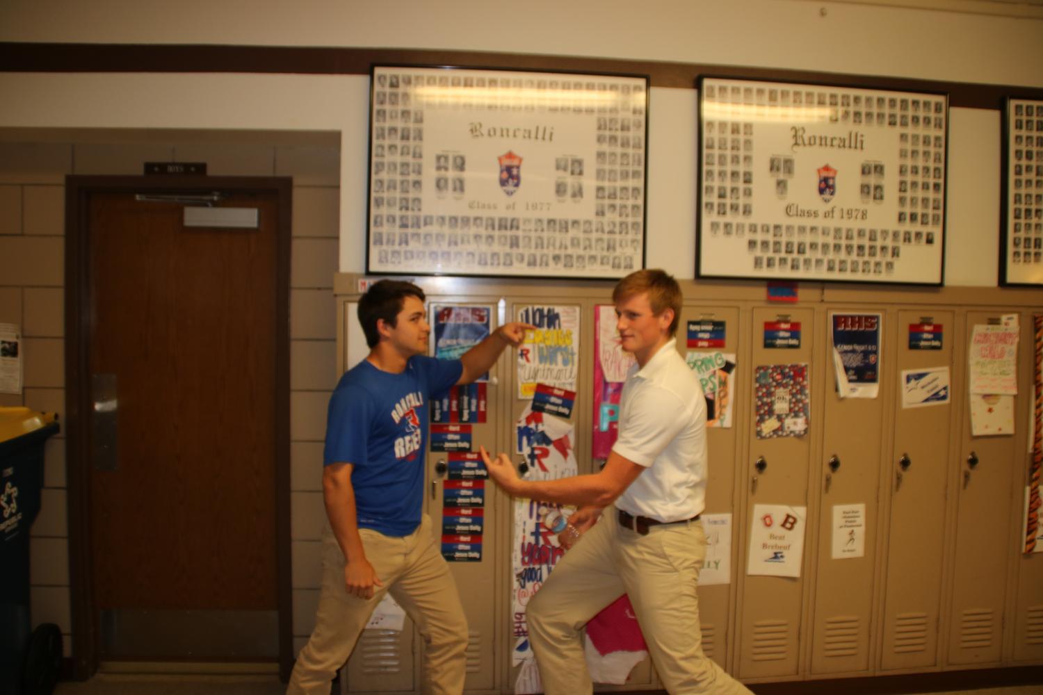 Students+arguing+over+politics+has+been+more+prevalent+in+the+months+following+the+election.+Juniors+Pete+Baker+%28left%29+and+Luke+Tippett+%28right%29+pictured+above.