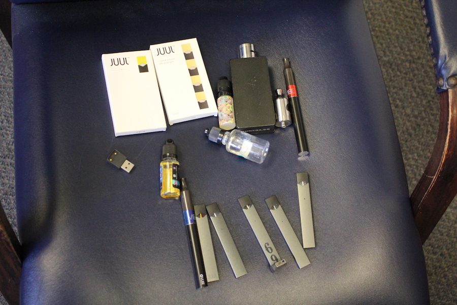 VAPING+SUPPLIES+CONFISCATED%3A+Administrators+have+collected+JUULs+and+other+vaping+supplies+from+students+after+noticing+an+increase+in+the+use+of+the+devices+in+November.++Although+there+is+no+legal+punishment+for+students+over+18%2C+tightened+protocol+was+necessary+to+limit+the+use+of+the+vaping+devices+in+the+hallways%2C+bathrooms+and+classrooms.