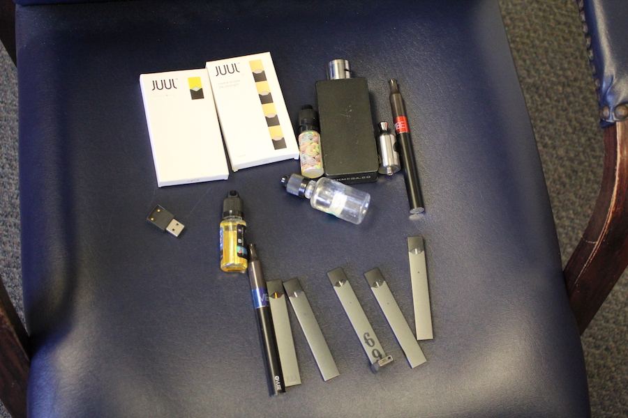 VAPING SUPPLIES CONFISCATED: Administrators have collected JUULs and other vaping supplies from students after noticing an increase in the use of the devices in November. Although there is no legal punishment for students over 18, tightened protocol was necessary to limit the use of the vaping devices in the hallways, bathrooms and classrooms.