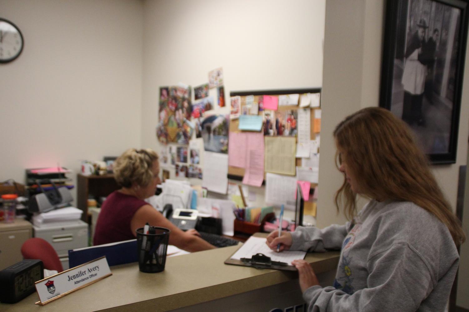 DON'T BE LATE: Students sign in at Mrs. Avery's office when leaving the school early or arriving late. If you sign in late more than 20 minutes after the bell, you will receive a referral