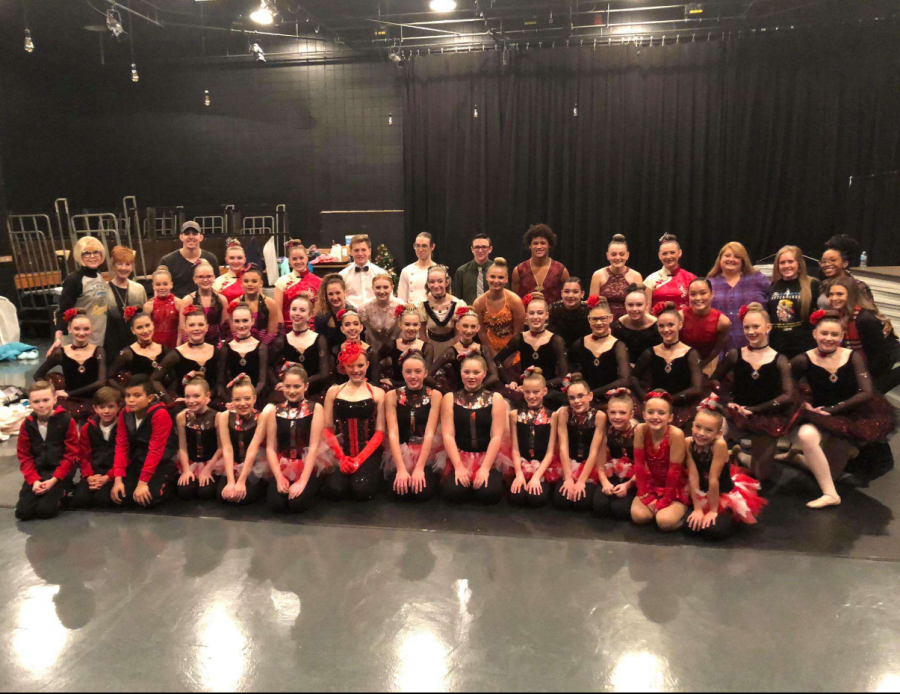 BREAK A LEG: Mahan and Povinelli pose with the rest of the cast for The Nutcracker production. Mahan and Povinelli are the lone Rebels in this Dance Refinery ensemble. 