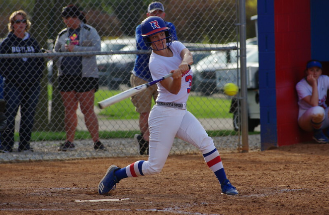 Senior Amanda Prather is up to bat in Roncallis home game against Whiteland. Prather had helped in the varsity win by contributing 2 hits and RBIs.