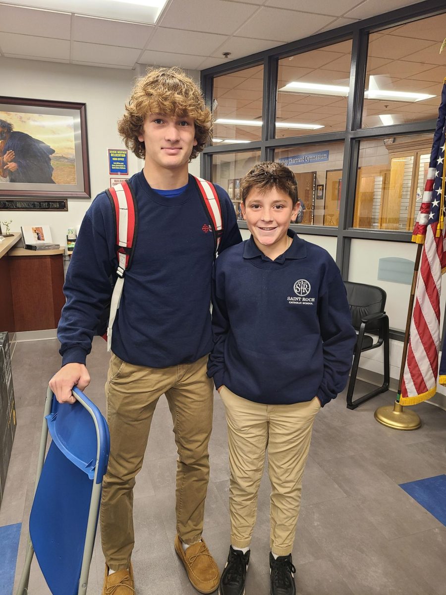 Freshmen Alex Jarvis prepares to host his shadow, Eli Baker, from St. Roch. Eli will get to experience a day at Roncalli with his shadow host.