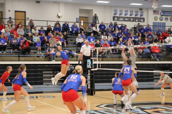  Senior Logan Bell gets set up for a kill against Northview in regionals. 